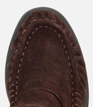  Kadın Süet Deri Kahverengi Kalın Topuklu Klasik Loafer