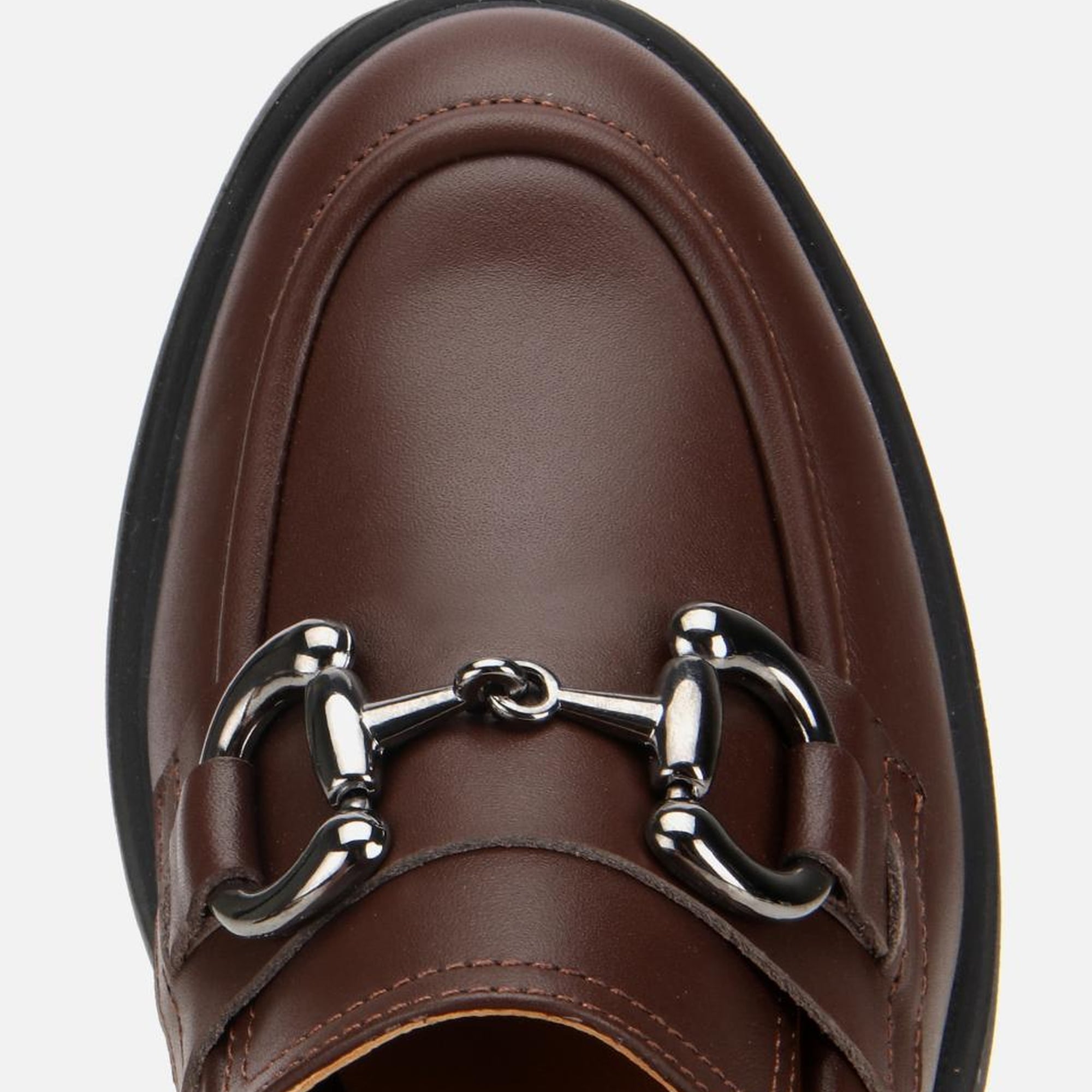 Kadın Deri Kahverengi Tokalı Yüksek Topuklu Klasik Loafer