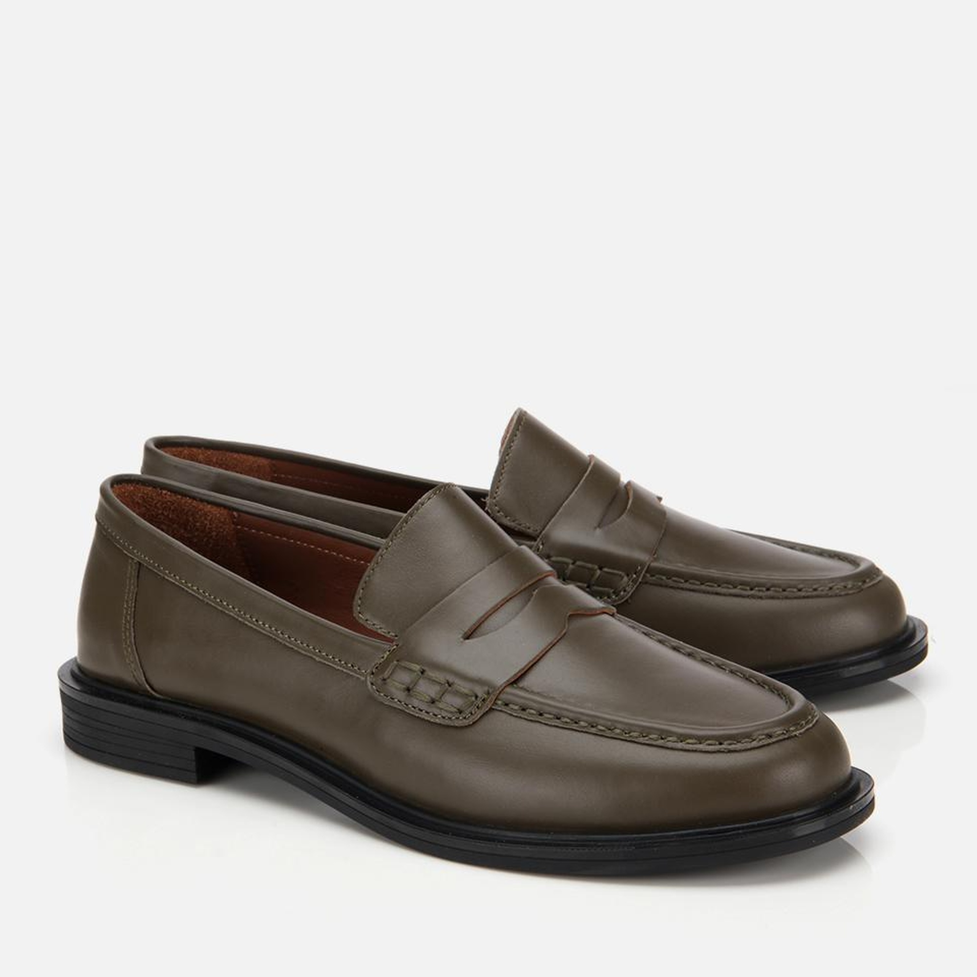 Kadın Deri Haki Yumuşak Dokulu Klasik Loafer