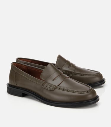  Kadın Deri Haki Yumuşak Dokulu Klasik Loafer