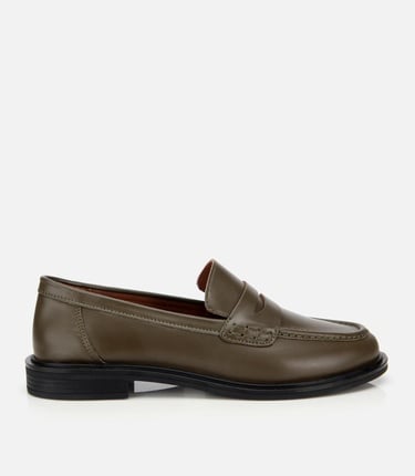  Kadın Deri Haki Yumuşak Dokulu Klasik Loafer