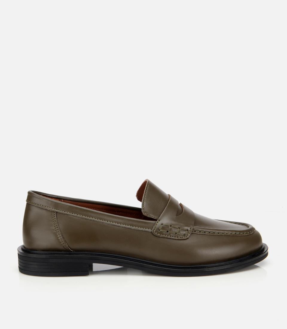  Kadın Deri Haki Yumuşak Dokulu Klasik Loafer