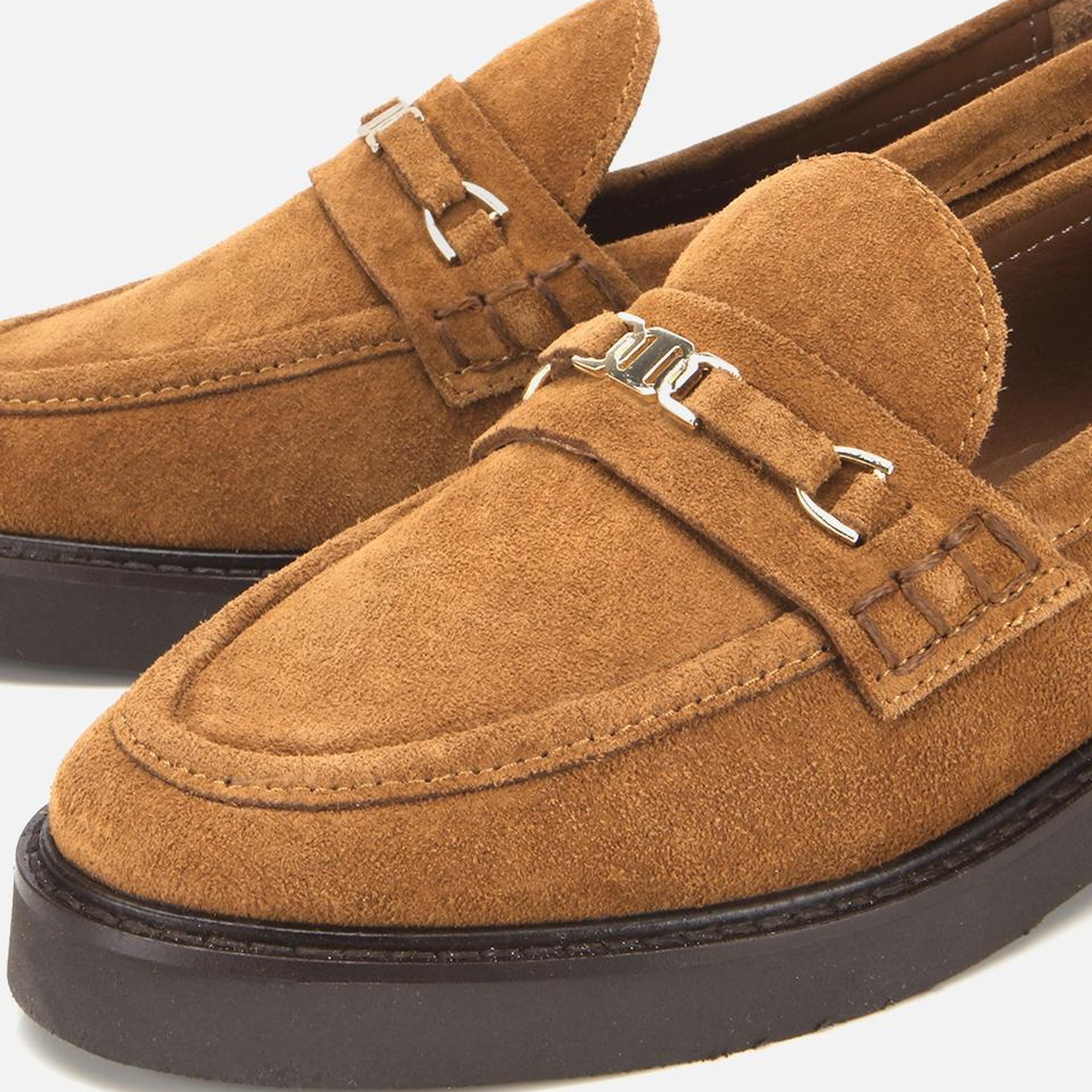 Kadın Süet Deri Taba Tokalı Hafif Tabanlı Klasik Loafer