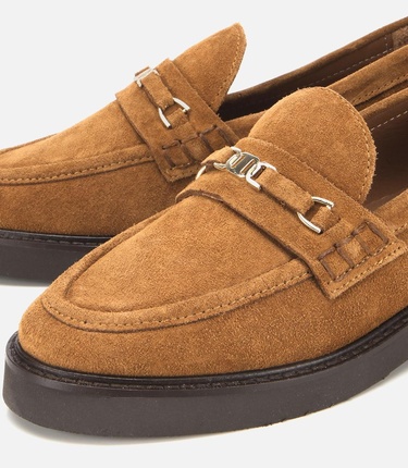  Kadın Süet Deri Taba Tokalı Hafif Tabanlı Klasik Loafer