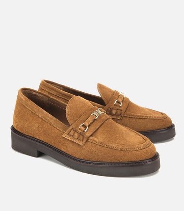  Kadın Süet Deri Taba Tokalı Hafif Tabanlı Klasik Loafer
