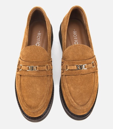  Kadın Süet Deri Taba Tokalı Hafif Tabanlı Klasik Loafer