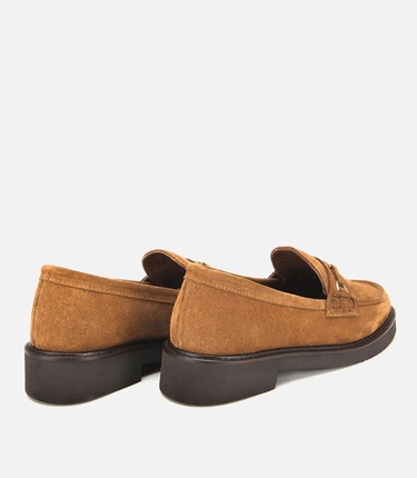  Kadın Süet Deri Taba Tokalı Hafif Tabanlı Klasik Loafer