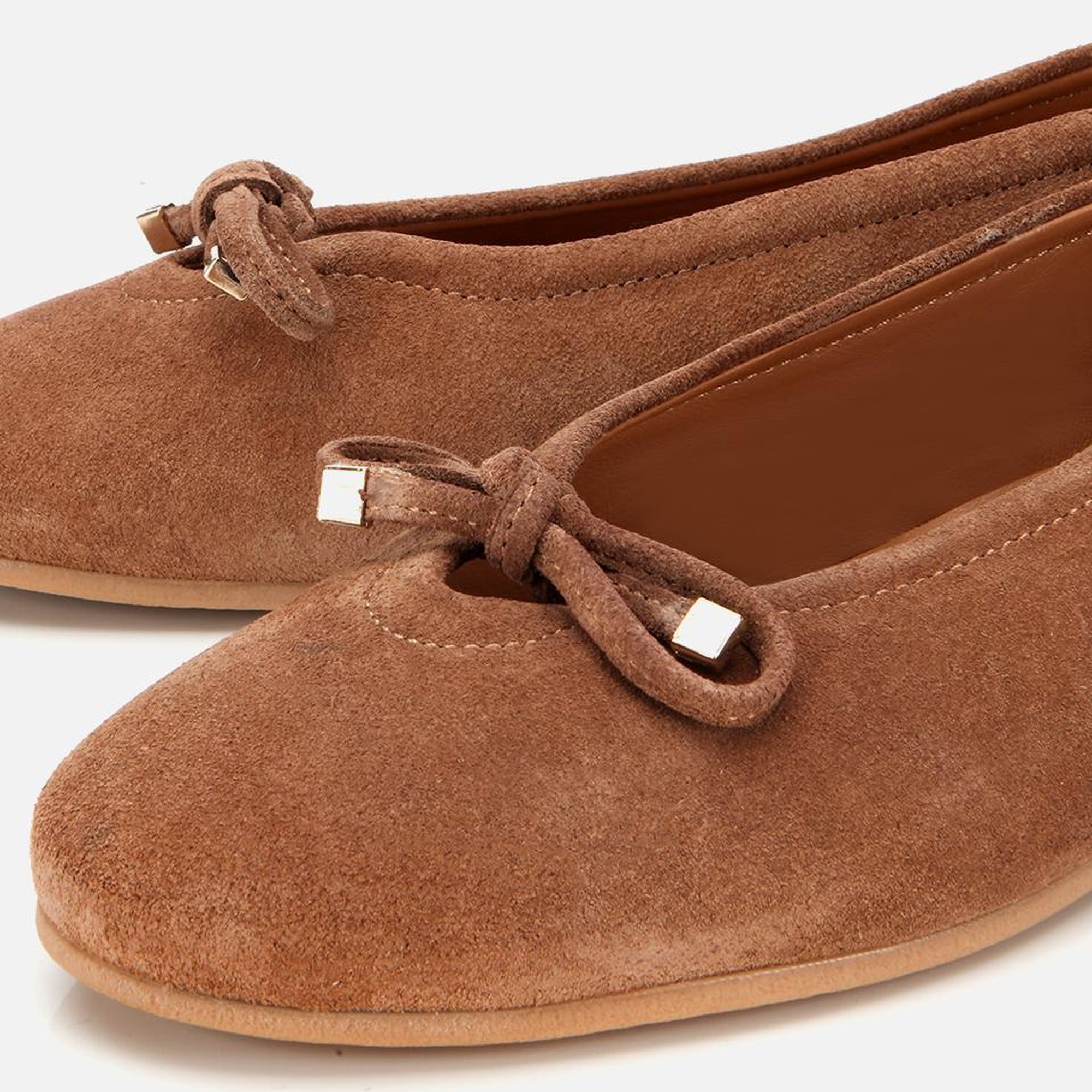 Kadın Süet Deri Taba Fiyonk Detaylı Babet