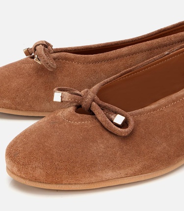  Kadın Süet Deri Taba Fiyonk Detaylı Babet