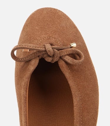  Kadın Süet Deri Taba Fiyonk Detaylı Babet