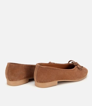  Kadın Süet Deri Taba Fiyonk Detaylı Babet