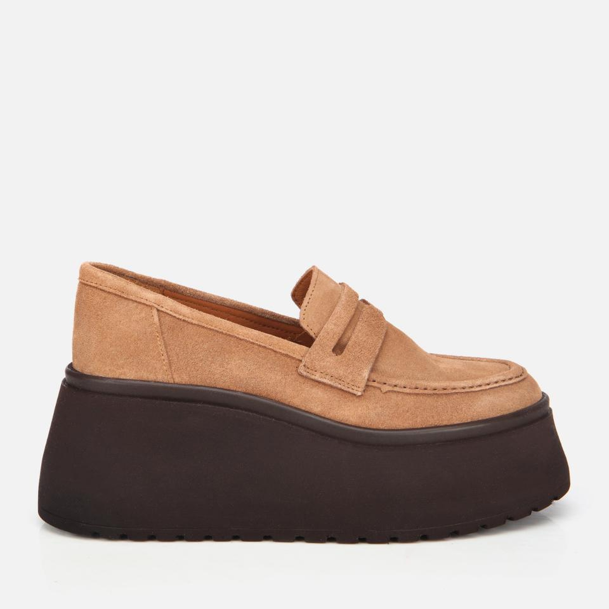 Kadın Süet Deri Taba Dolgu Topuklu Günlük Loafer