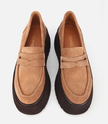  Kadın Süet Deri Taba Dolgu Topuklu Günlük Loafer