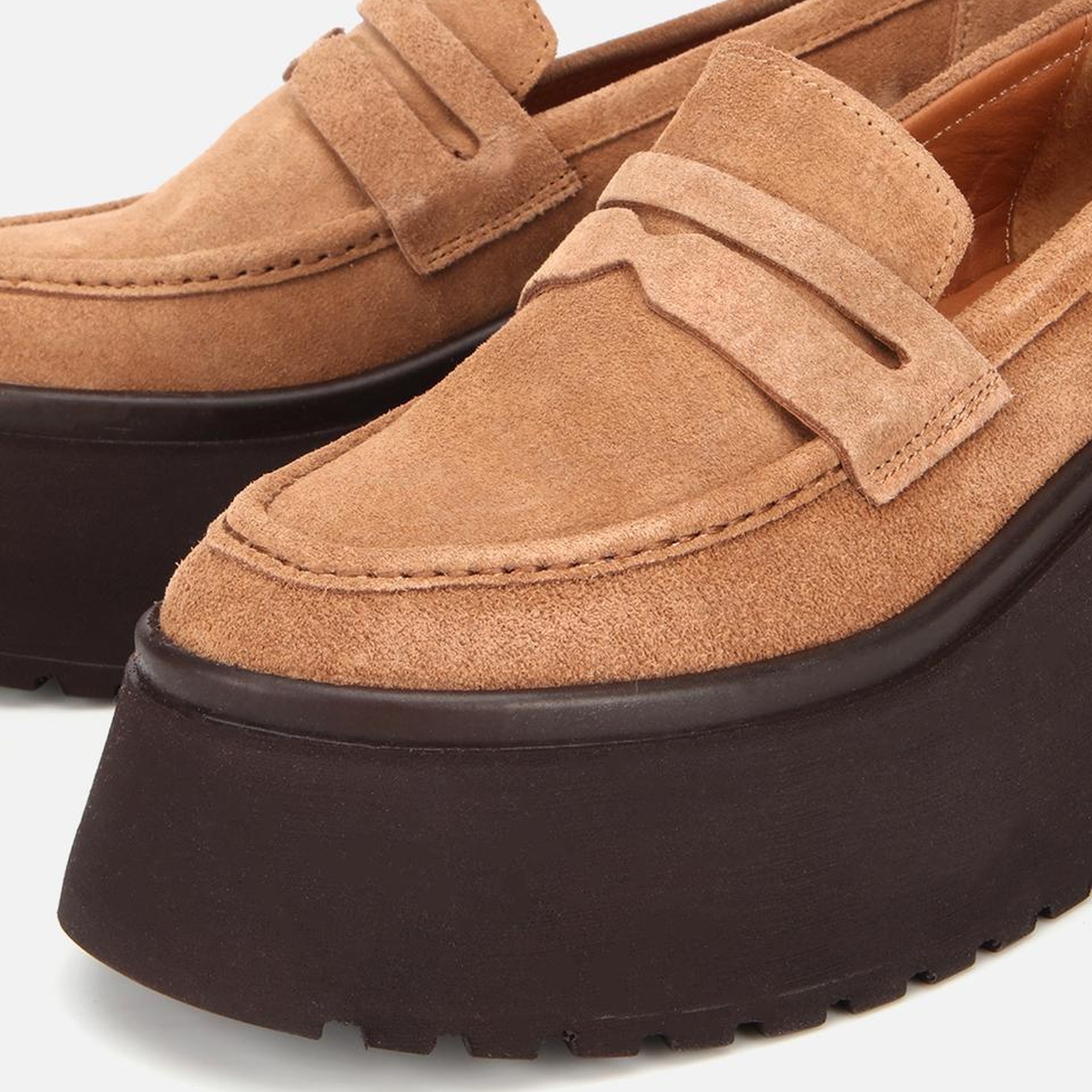 Kadın Süet Deri Taba Dolgu Topuklu Günlük Loafer