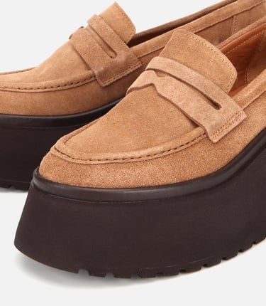  Kadın Süet Deri Taba Dolgu Topuklu Günlük Loafer