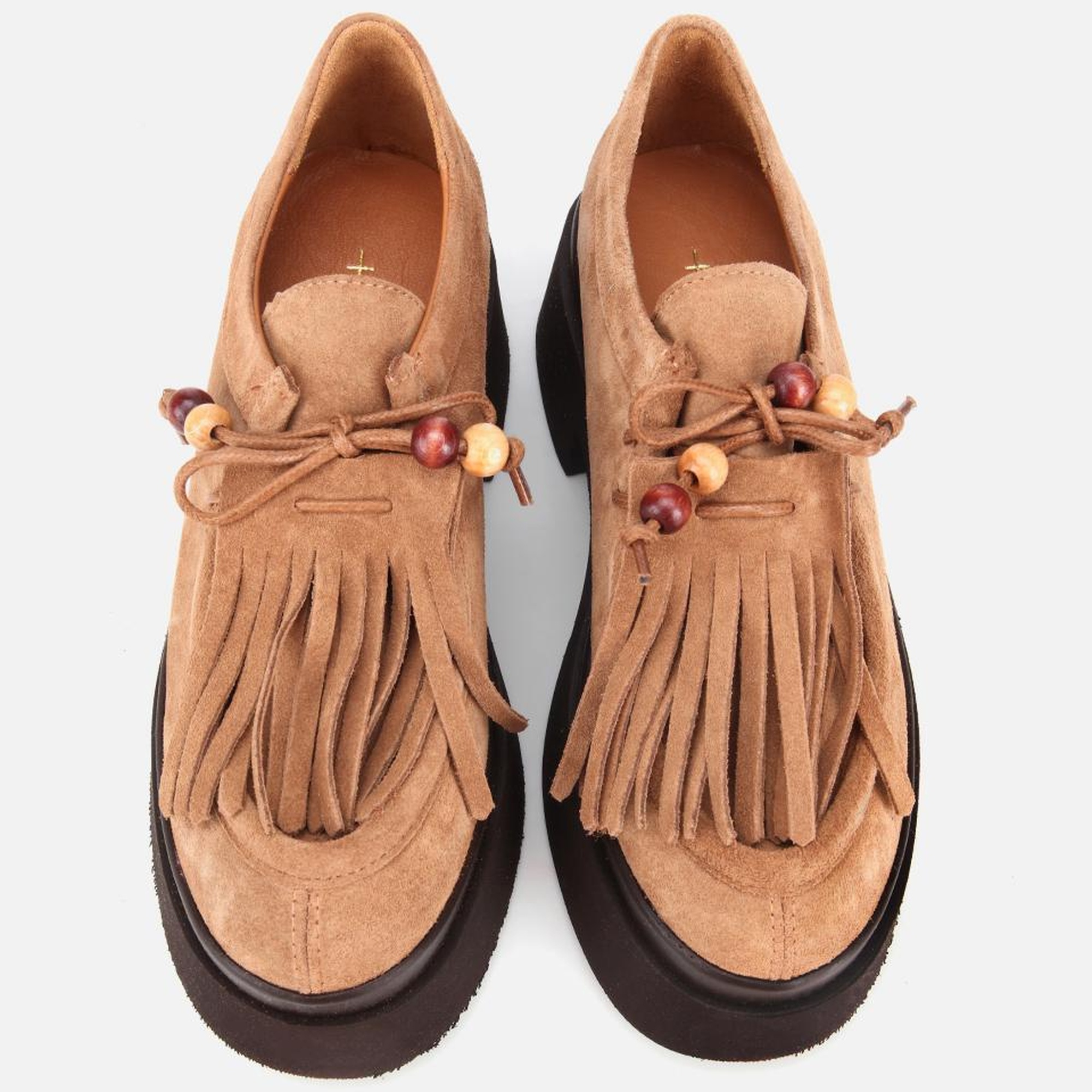 Kadın Süet Deri Taba Püskül Detaylı Kalın Tabanlı Günlük Loafer