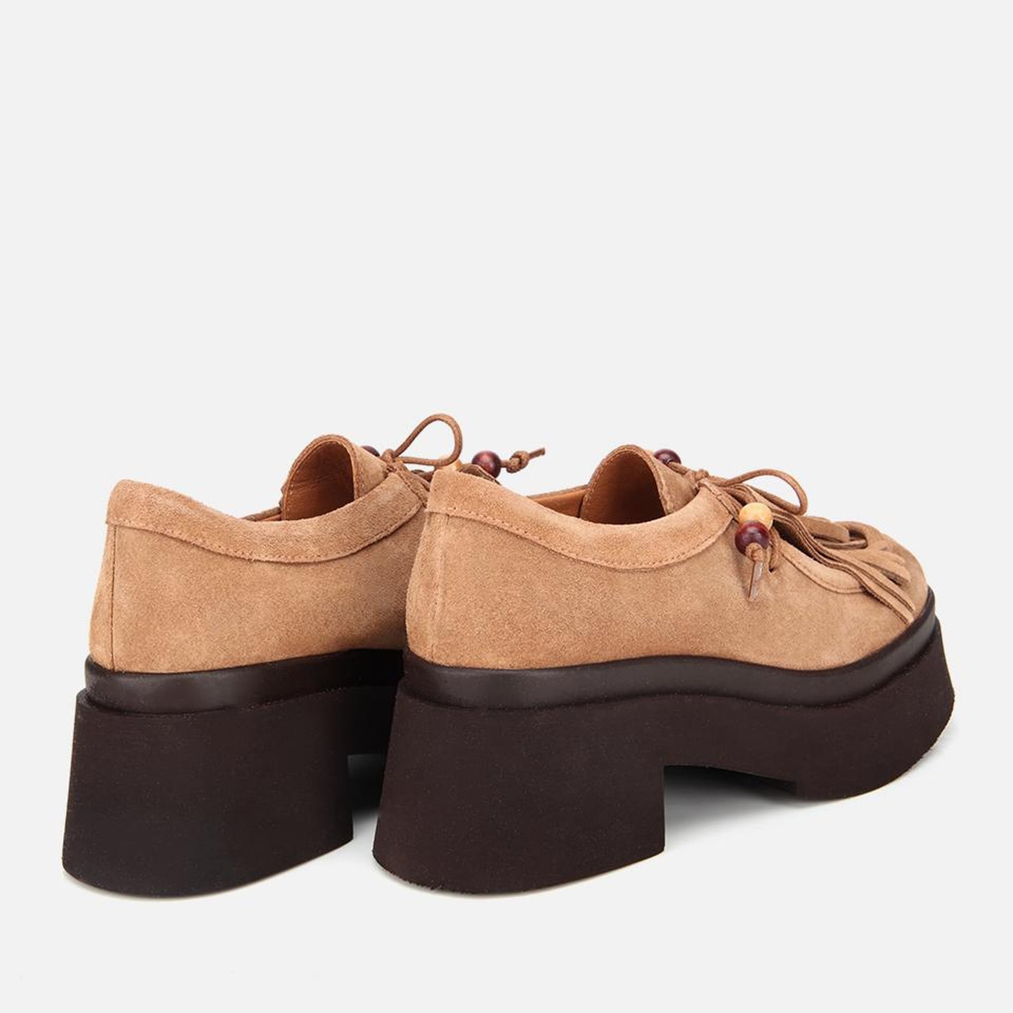 Kadın Süet Deri Taba Püskül Detaylı Kalın Tabanlı Günlük Loafer