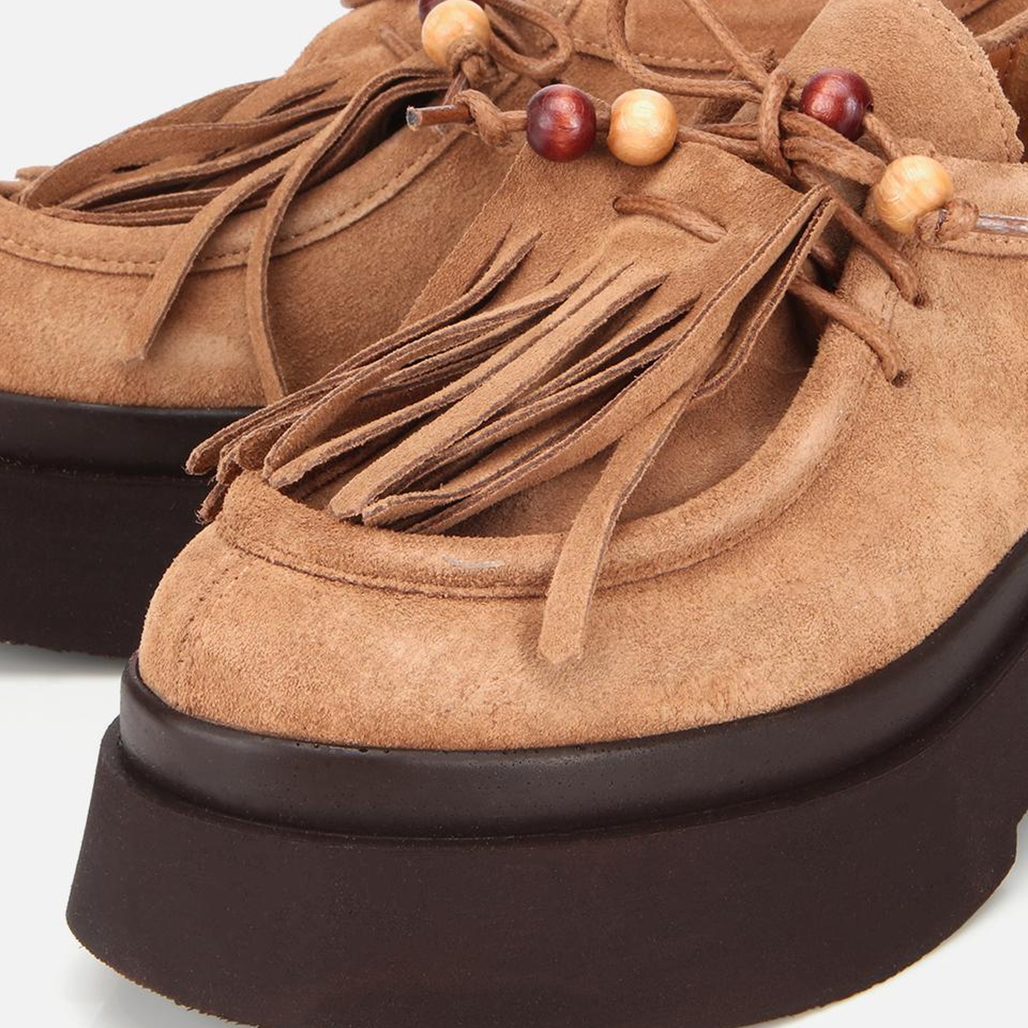 Kadın Süet Deri Taba Püskül Detaylı Kalın Tabanlı Günlük Loafer