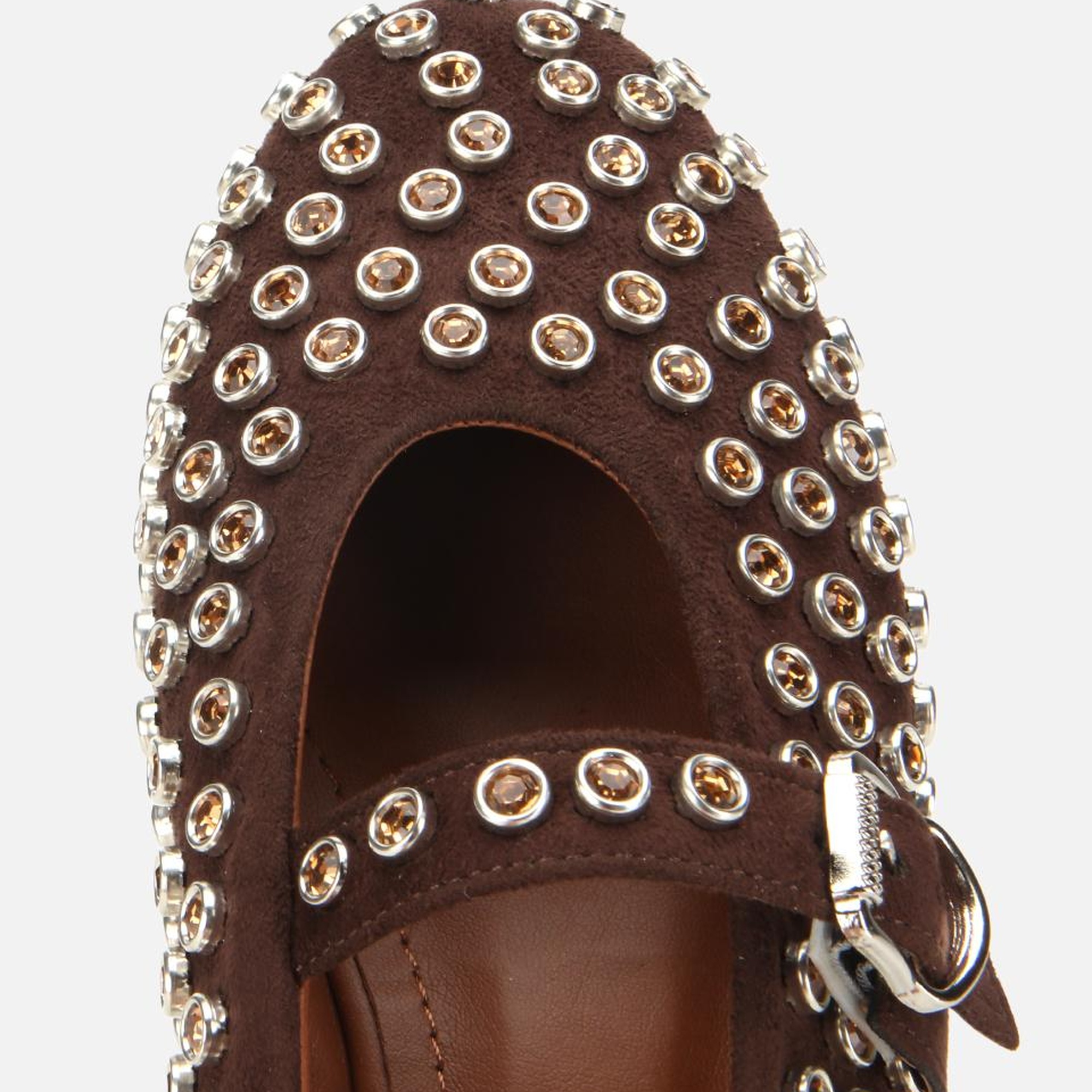 Kadın Süet Kahverengi Taşlı Babet