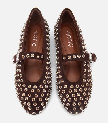  Kadın Süet Kahverengi Taşlı Babet