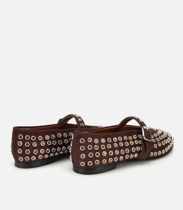  Kadın Süet Kahverengi Taşlı Babet