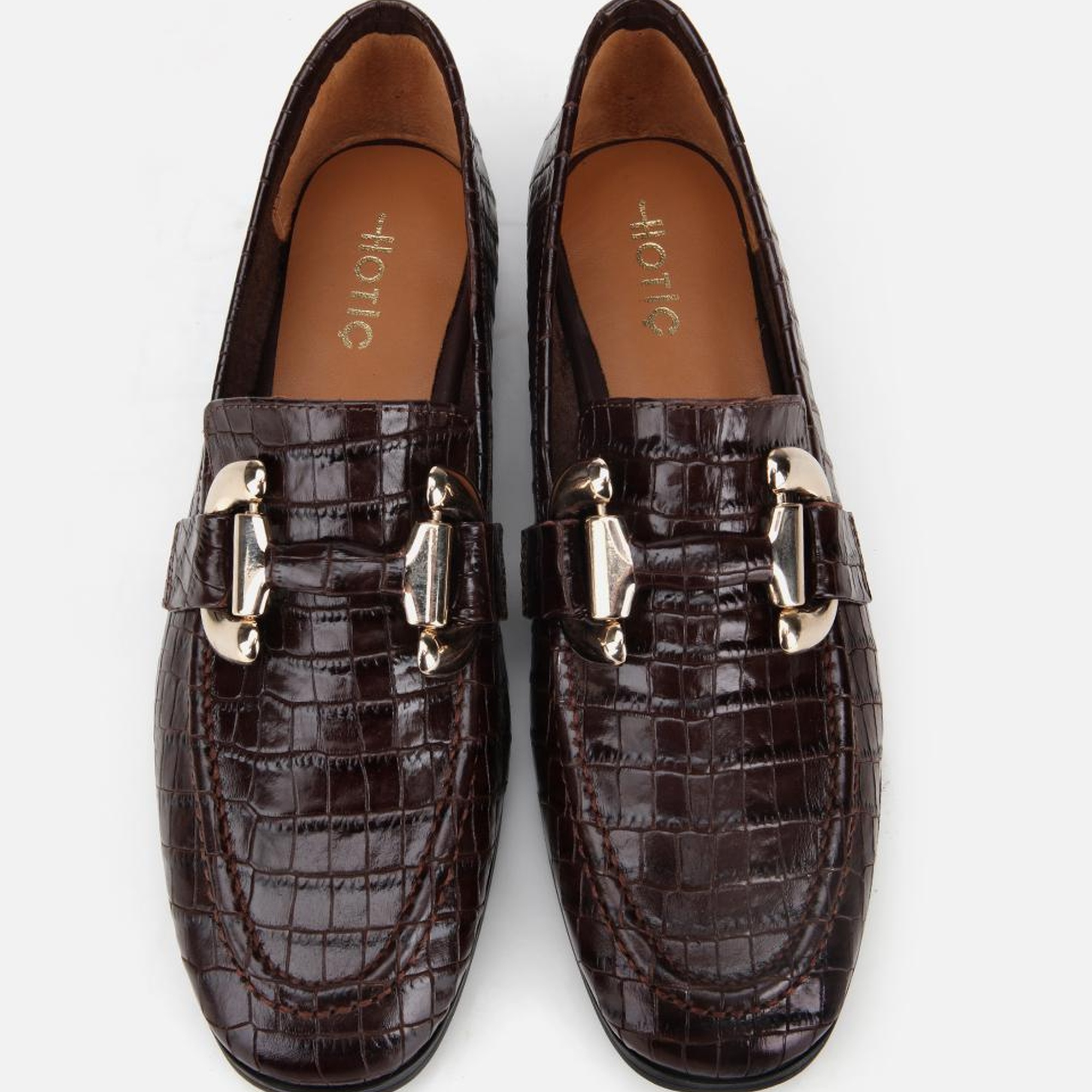 Kadın Deri Kahverengi Kroko Baskılı Klasik Loafer