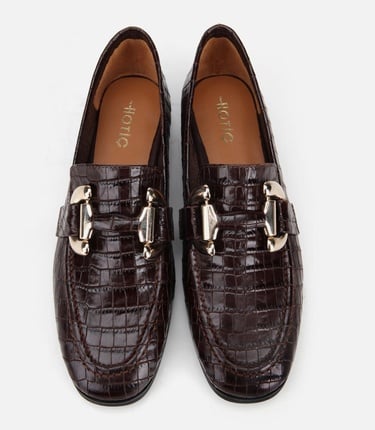  Kadın Deri Kahverengi Kroko Baskılı Klasik Loafer