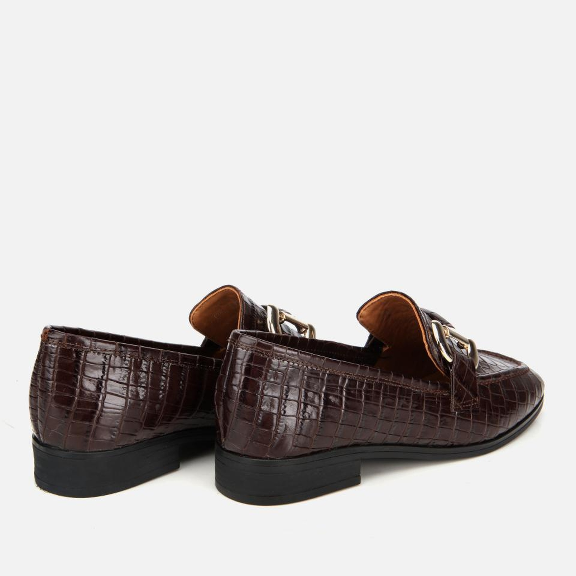 Kadın Deri Kahverengi Kroko Baskılı Klasik Loafer