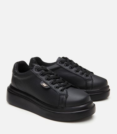  Kadın Siyah Kalın Tabanlı Spor Ayakkabı