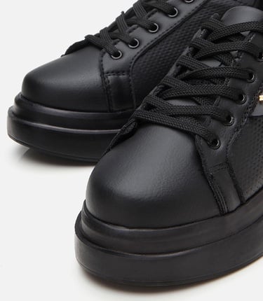  Kadın Siyah Kalın Tabanlı Spor Ayakkabı