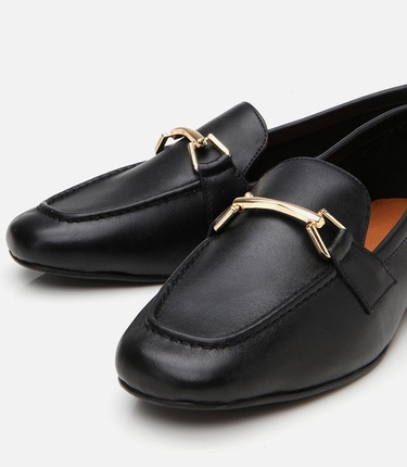  Kadın Deri Siyah Tokalı Loafer