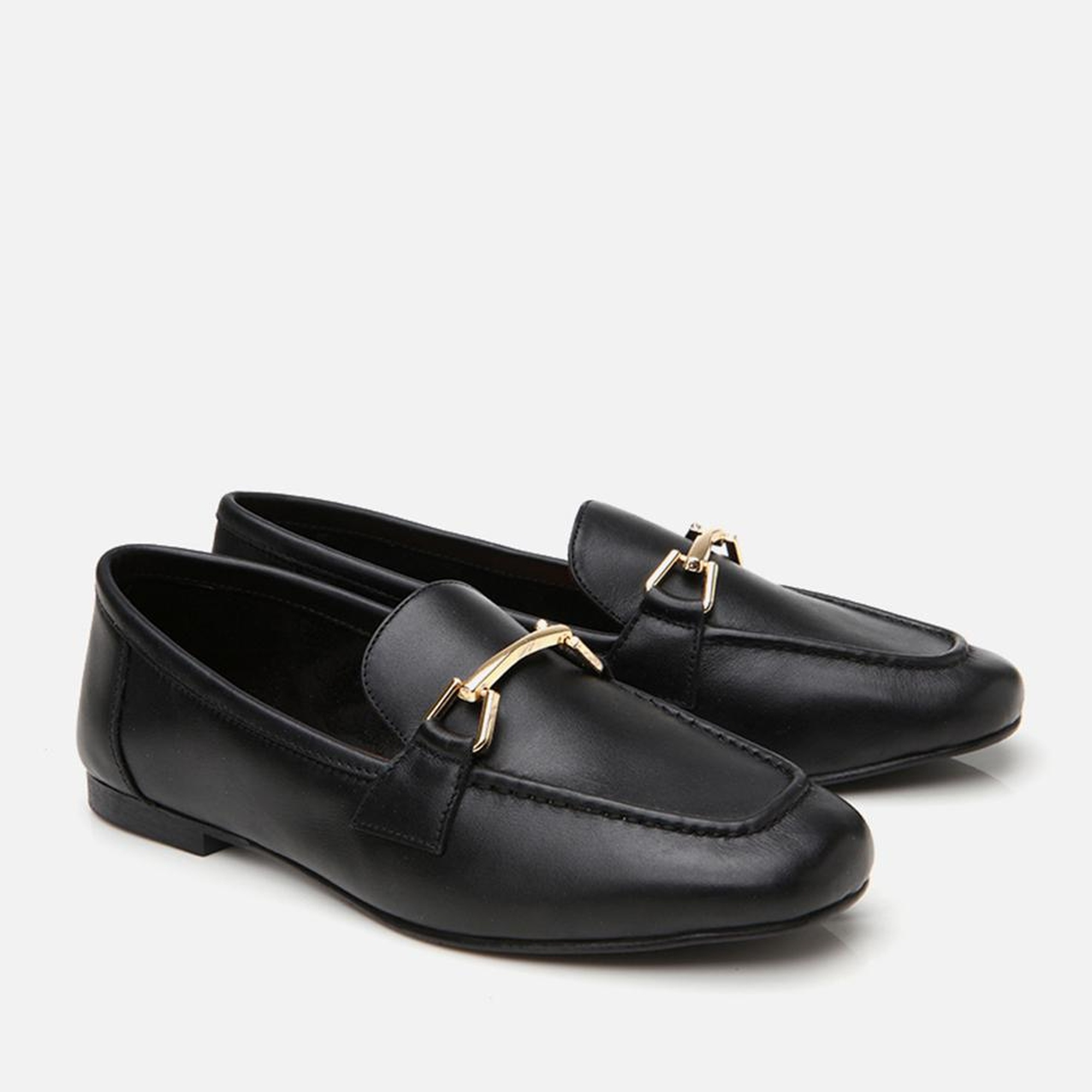 Kadın Deri Siyah Tokalı Loafer