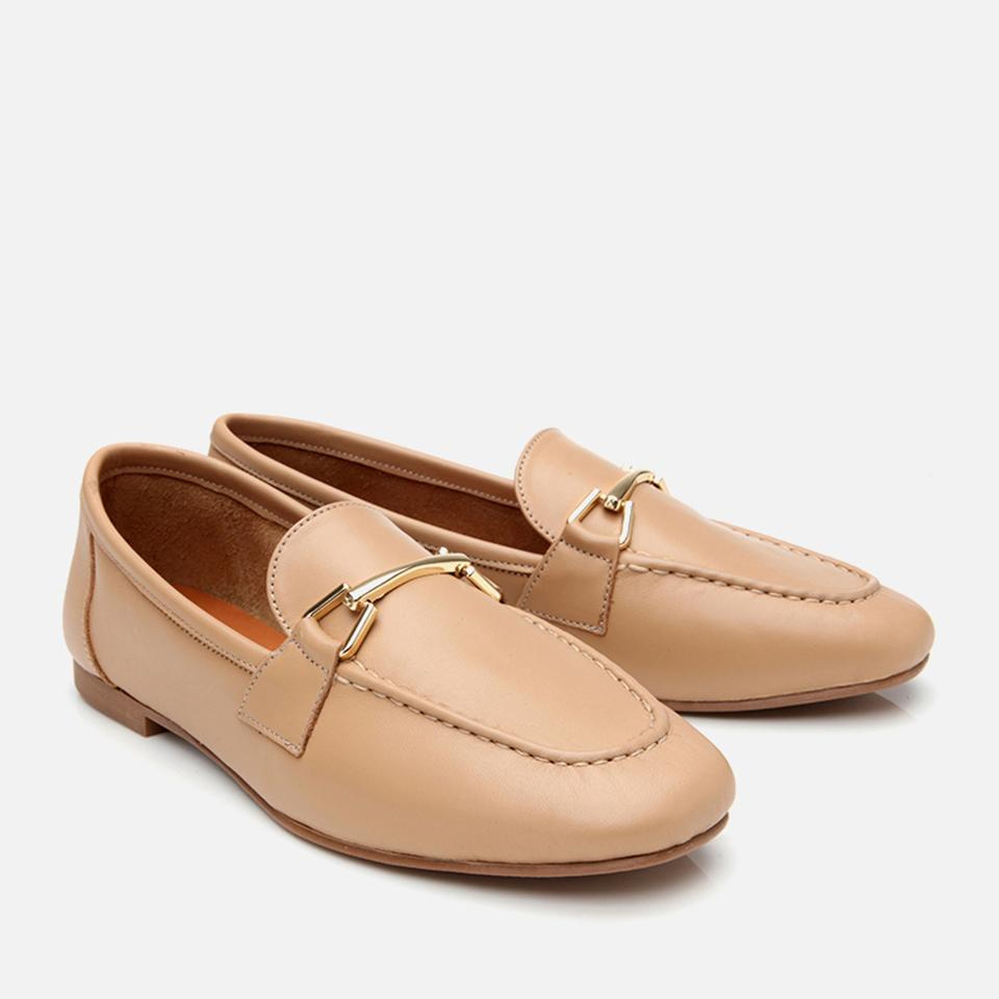 Kadın Deri Bej Tokalı Loafer