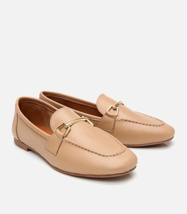  Kadın Deri Bej Tokalı Loafer