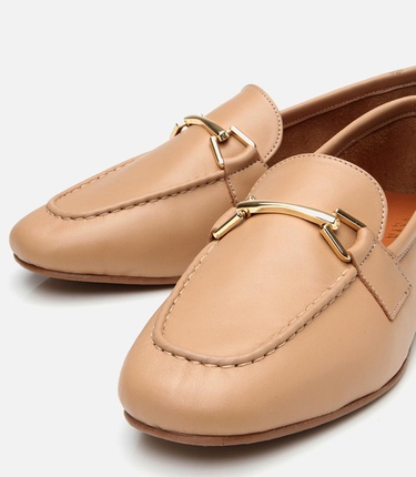  Kadın Deri Bej Tokalı Loafer