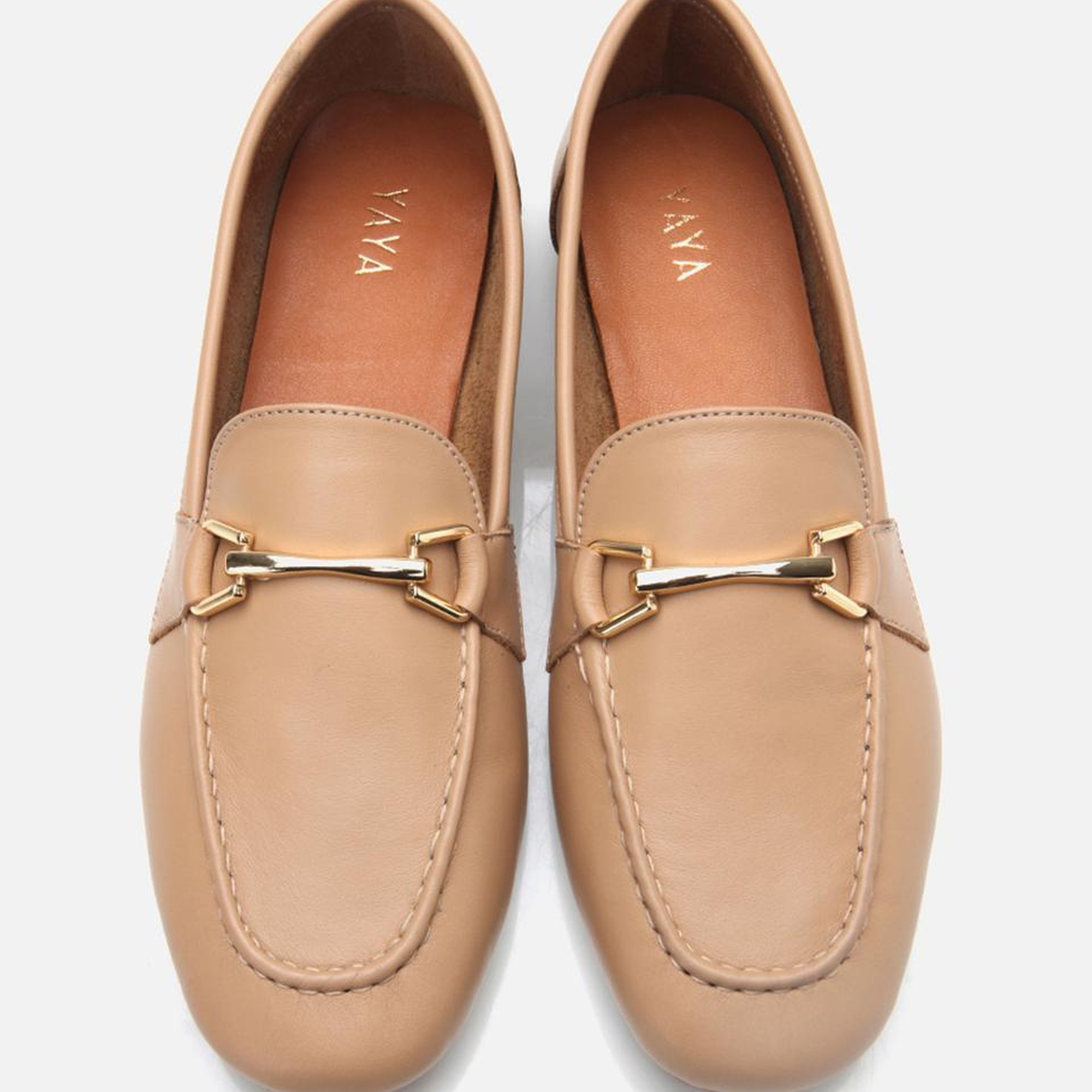 Kadın Deri Bej Tokalı Loafer