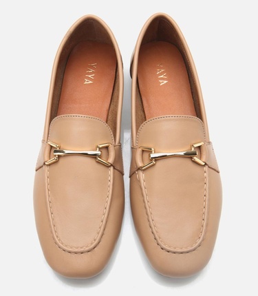  Kadın Deri Bej Tokalı Loafer