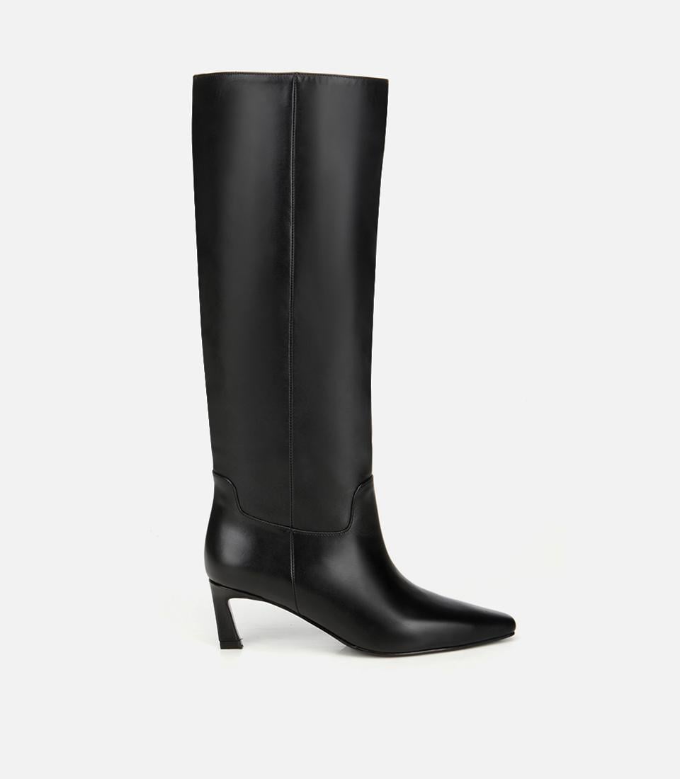  Kadın Deri Siyah Sivri Burunlu Topuklu Çizme