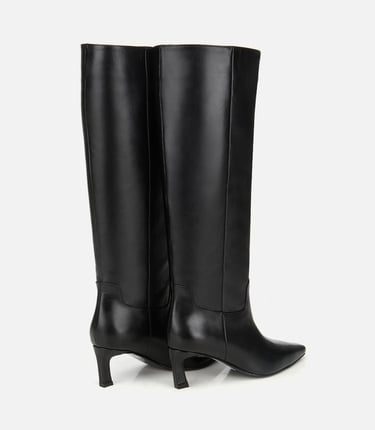  Kadın Deri Siyah Sivri Burunlu Topuklu Çizme