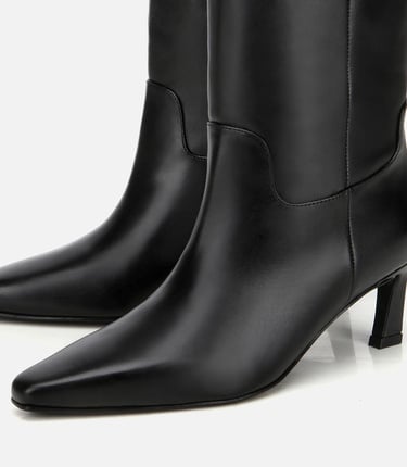  Kadın Deri Siyah Sivri Burunlu Topuklu Çizme