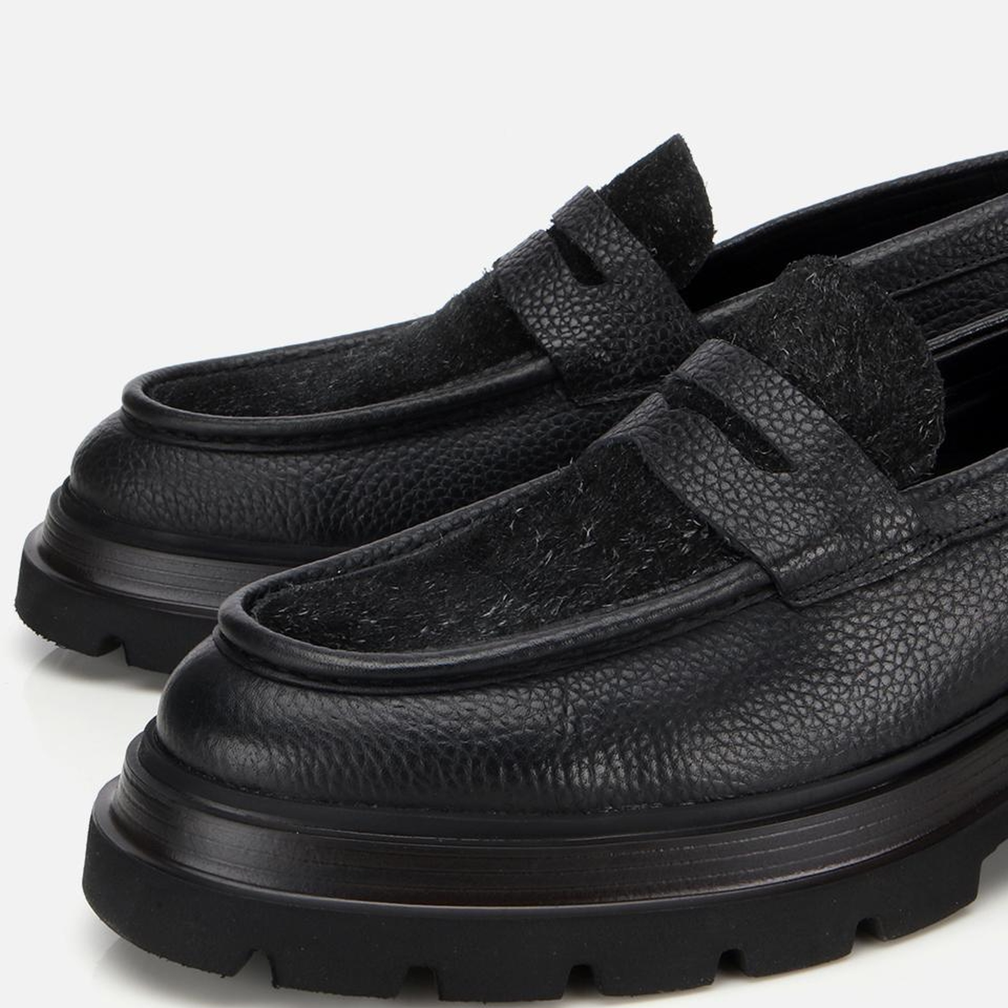 Erkek Deri Siyah Kırçıllı Yüksek Tabanlı Klasik Loafer