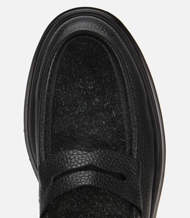  Erkek Deri Siyah Kırçıllı Yüksek Tabanlı Klasik Loafer