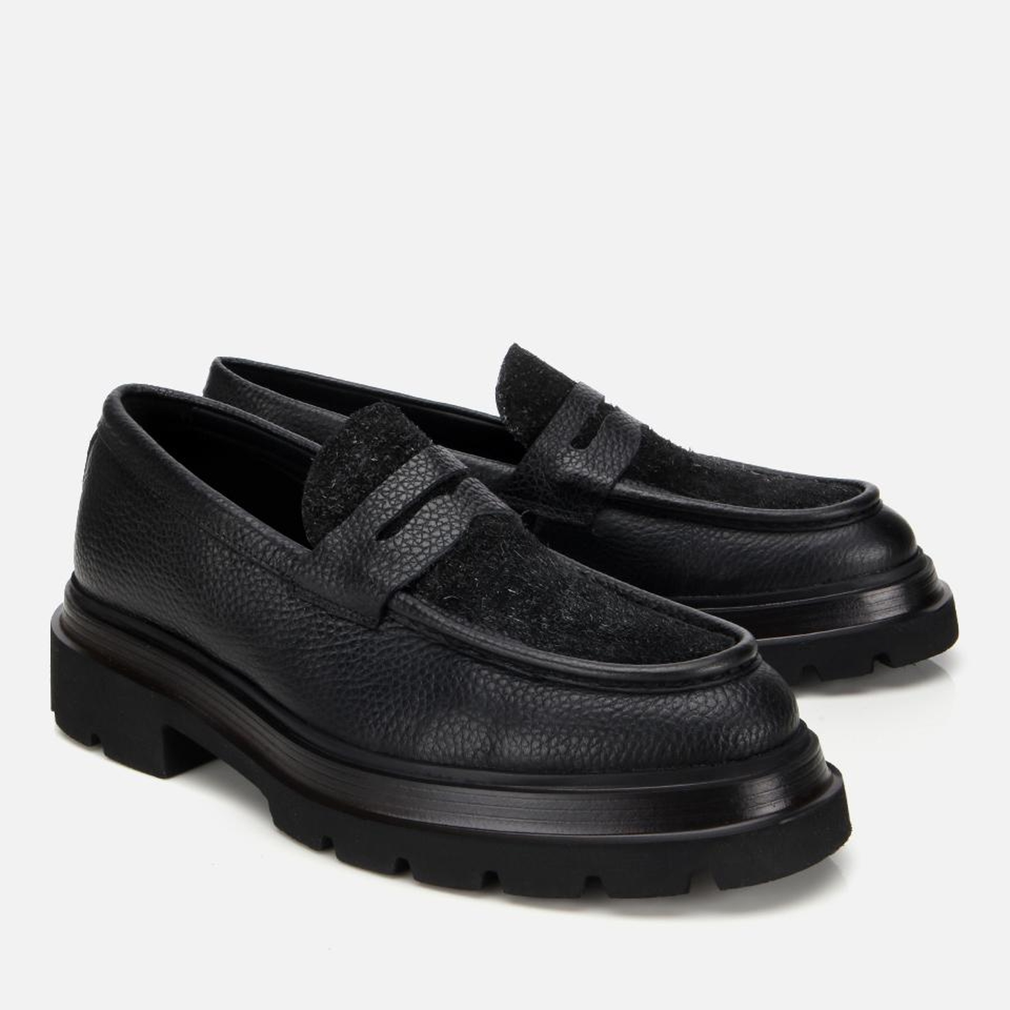 Erkek Deri Siyah Kırçıllı Yüksek Tabanlı Klasik Loafer