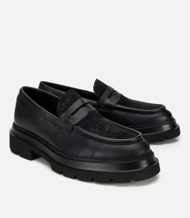  Erkek Deri Siyah Kırçıllı Yüksek Tabanlı Klasik Loafer
