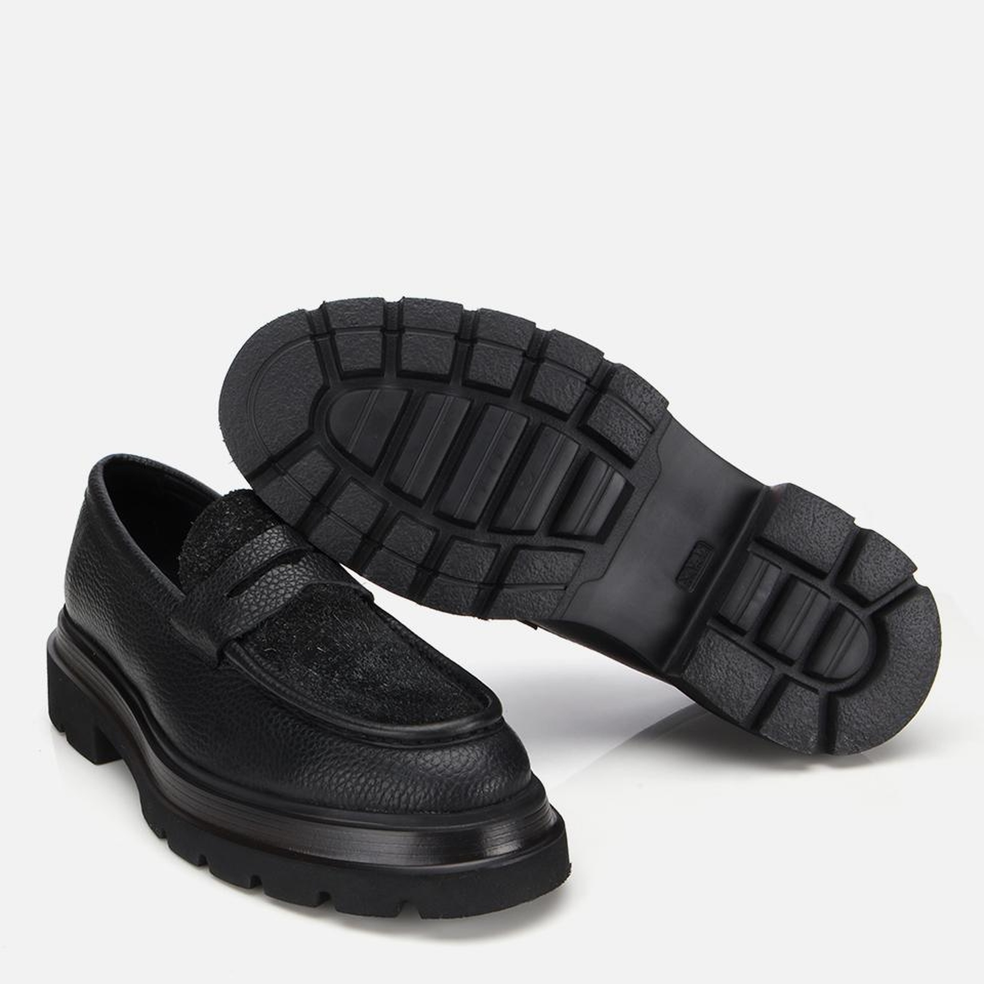 Erkek Deri Siyah Kırçıllı Yüksek Tabanlı Klasik Loafer