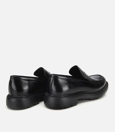  Erkek Açma Deri Siyah Kalın Tabanlı Klasik Loafer