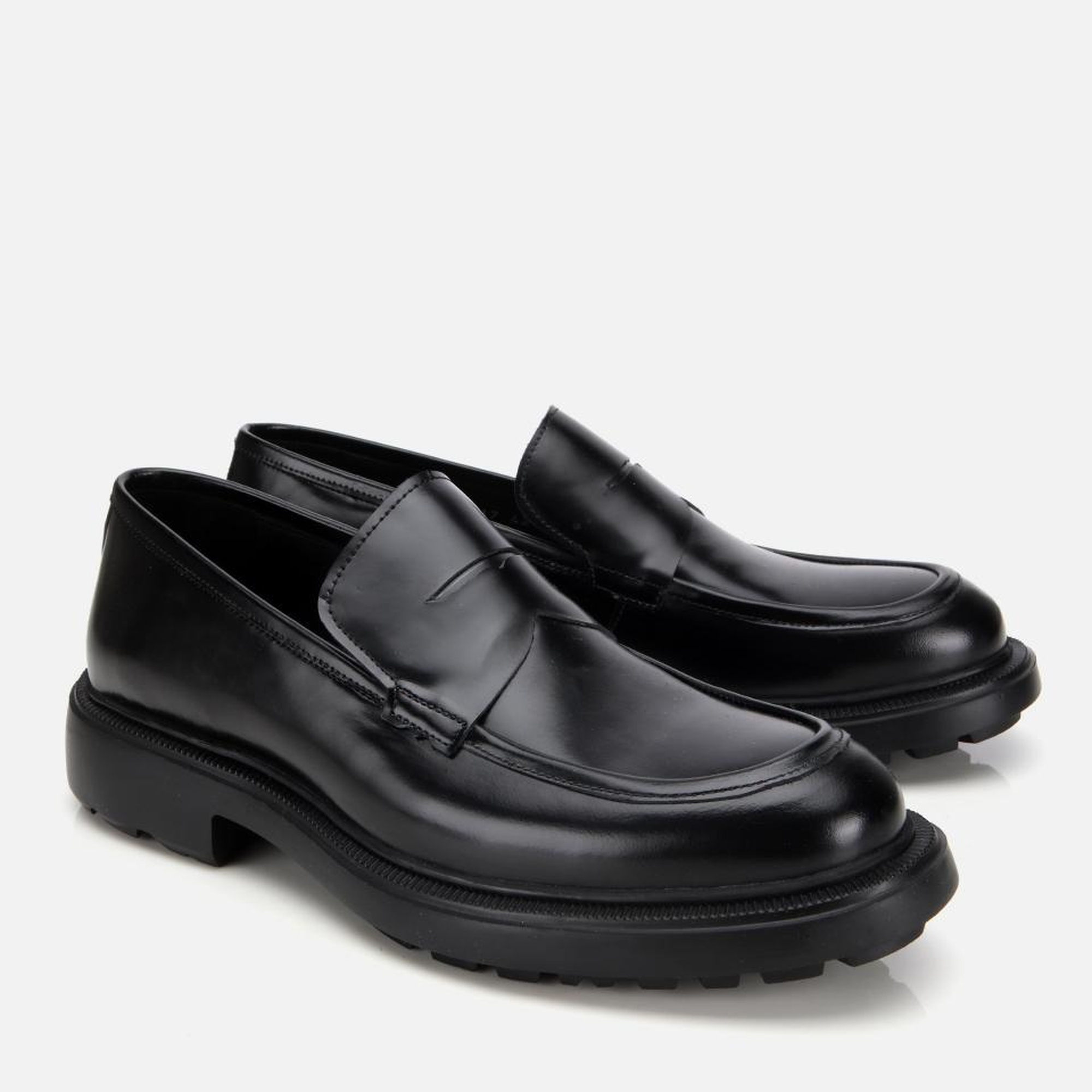 Erkek Açma Deri Siyah Kalın Tabanlı Klasik Loafer