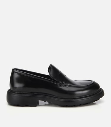  Erkek Açma Deri Siyah Kalın Tabanlı Klasik Loafer