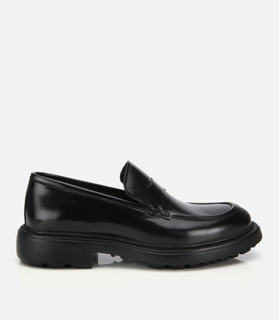  Erkek Açma Deri Siyah Kalın Tabanlı Klasik Loafer