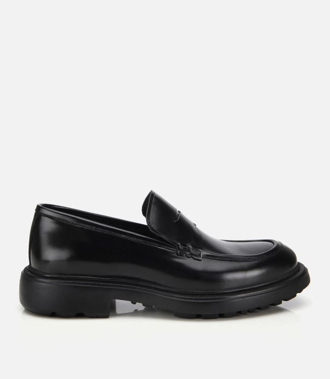  Erkek Açma Deri Siyah Kalın Tabanlı Klasik Loafer